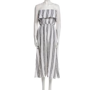 Reformation Linen Midi Length A line Dress Sz sm Stripes Back Tie Strapless